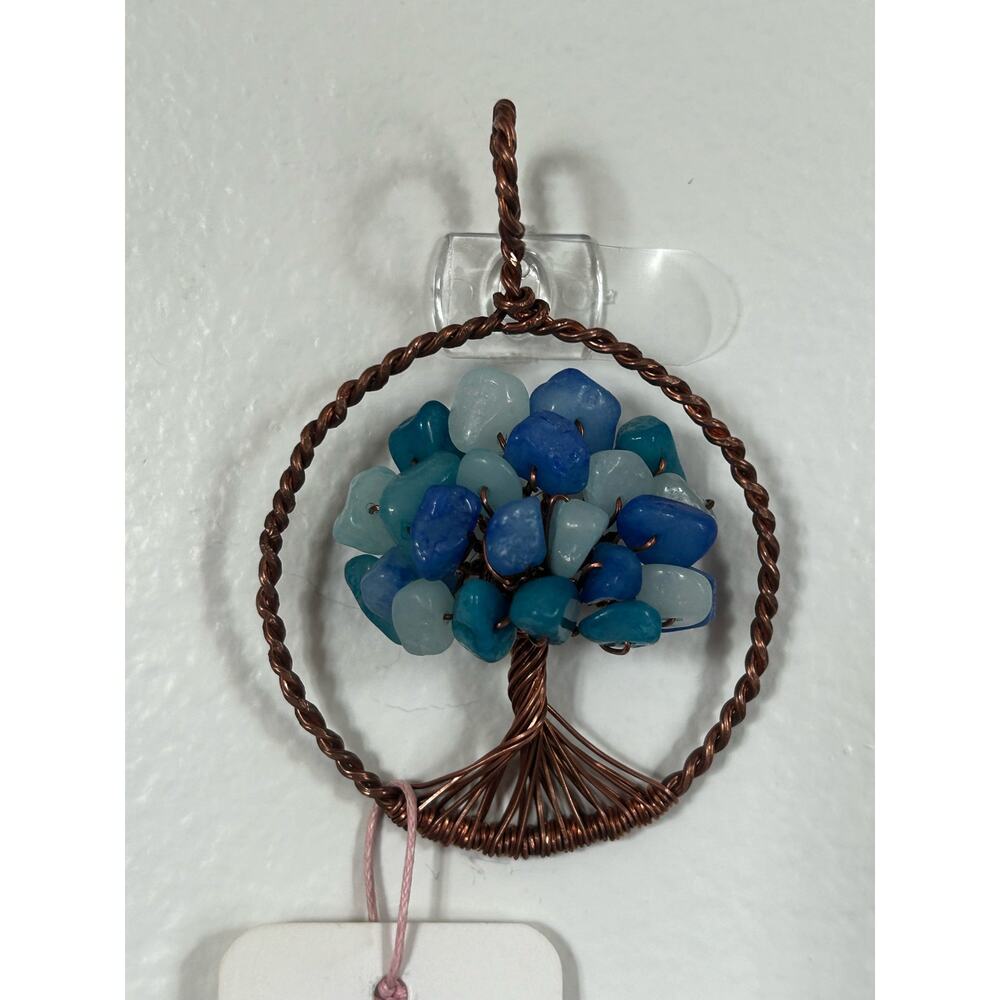 Handmade Copper and Serpentine Crystal Tree of life 3.5x2” Wall Decor